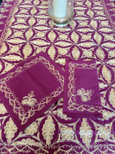 Load image into Gallery viewer, Table Cover: 94 x 59 inches Approx'. Aghabani Oriental for Rectangle Tables, Burgundy background with Burgundy and Gold Silk Embroidery