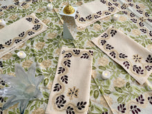 Load image into Gallery viewer, Table Cover: 58 x 58 inches Approx'. Beige background with Brown, Gold and Green Silk Embroidery tablecloth Handmade Aghabani for Square tables