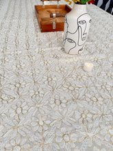 Load image into Gallery viewer, Table Cover: 135 x 58 inches Approx’. Aghabani Oriental for Rectangle Tables, Beige background with Gold & White Silk Embroidery