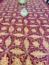 Load image into Gallery viewer, Table Cover: 135 x 67 inches Approx’. Aghabani Oriental for Rectangle Tables, Burgundy background with Gold Silk Embroidery