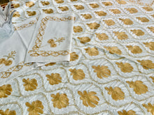 Load image into Gallery viewer, Table Cover: 117 x 58 inches Approx'. Aghabani Oriental for Rectangle Tables, Beige background with White and Gold Silk Embroidery