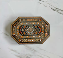 Load image into Gallery viewer, Handcrafted Marquetry Box | Mother of Pearl & Wood Inlay Octagonal Box | Middle Eastern Mosaic Jewelry Box