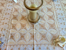 Load image into Gallery viewer, Table Cover: 58 x 58 inches Approx'. Beige background with Gold and Beige Silk Embroidery tablecloth Handmade Aghabani for Square tables