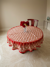 Load image into Gallery viewer, Round Table Cover. Diameter: 78 inches Approx'. Aghabani Oriental for Round Tables. Red background with Gold & White Silk
