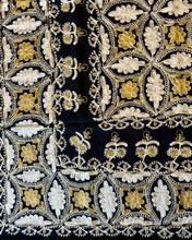 Load image into Gallery viewer, Table Cover: 58 x 58 inches Approx'. Black background with Gold and Silver Silk Embroidery tablecloth Handmade Aghabani for Square tables