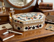 Load image into Gallery viewer, Mother-of-Pearl Inlaid Jewelry Box | Handmade Mosaic Marquetry | Octagonal Wooden Trinket Box with Abalone Shell