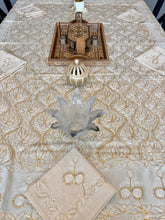 Load image into Gallery viewer, Table Cover: 78 x 56 inches Approx'. Aghabani Oriental for Rectangle Tables. Beige background with Gold and White Silk