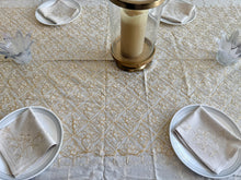 Load image into Gallery viewer, Table Cover: 117 x 58 inches Approx'. Aghabani Oriental for Rectangle Tables, Beige background with White and Gold Silk Embroidery