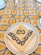 Load image into Gallery viewer, Table Cover: 117 x 58 inches Approx'. Aghabani Oriental for Rectangle Tables, Beige background with Gold and Navy Blue Silk Embroidery