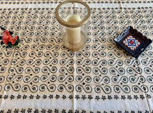 Load image into Gallery viewer, Table Cover: 156 x 78 inches Approx’. Aghabani Oriental for Rectangle Tables, Beige background with Beige & Black Silk Embroidery