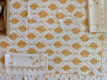 Load image into Gallery viewer, Table Cover: 117 x 58 inches Approx'. Aghabani Oriental for Rectangle Tables, Beige background with White and Gold Silk Embroidery