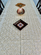 Load image into Gallery viewer, Table Cover: 117 x 58 inches Approx'. Aghabani Oriental for Rectangle Tables, Beige background with White and Gold Silk Embroidery