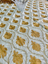 Load image into Gallery viewer, Table Cover: 117 x 58 inches Approx'. Aghabani Oriental for Rectangle Tables, Beige background with White and Gold Silk Embroidery