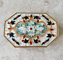 Load image into Gallery viewer, Mother-of-Pearl Inlaid Jewelry Box | Handmade Mosaic Marquetry | Octagonal Wooden Trinket Box with Abalone Shell