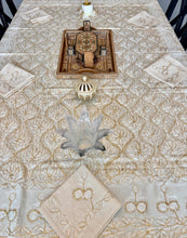 Load image into Gallery viewer, Table Cover: 78 x 56 inches Approx'. Aghabani Oriental for Rectangle Tables. Beige background with Gold and White Silk