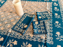 Load image into Gallery viewer, Table Cover: 58 x 58 inches Approx'. Green background with Gold Silk Embroidery tablecloth Handmade Aghabani for Square tables