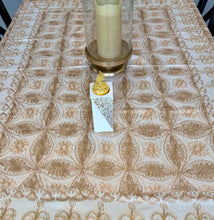 Load image into Gallery viewer, Table Cover: 78 x 56 inches Approx'. Aghabani Oriental for Rectangle Tables. Beige background with Bronze and Pink Silk