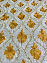 Load image into Gallery viewer, Table Cover: 117 x 58 inches Approx'. Aghabani Oriental for Rectangle Tables, Beige background with White and Gold Silk Embroidery