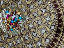 Load image into Gallery viewer, Round Table Cover. Diameter: 78 inches Approx'. Aghabani Oriental for Round Tables. Brown background with Gold & White Silk