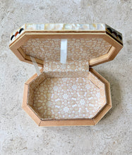 Load image into Gallery viewer, Mother-of-Pearl Inlaid Jewelry Box | Handmade Mosaic Marquetry | Octagonal Wooden Trinket Box with Abalone Shell