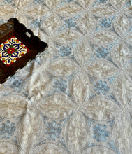 Load image into Gallery viewer, Table Cover: 117 x 58 inches Approx'. Aghabani Oriental for Rectangle Tables, White background with White and Blue Silk Embroidery