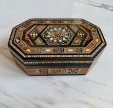 Load image into Gallery viewer, Handcrafted Marquetry Box | Mother of Pearl & Wood Inlay Octagonal Box | Middle Eastern Mosaic Jewelry Box