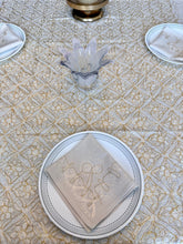 Load image into Gallery viewer, Table Cover: 117 x 58 inches Approx'. Aghabani Oriental for Rectangle Tables, Beige background with White and Gold Silk Embroidery