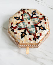 Load image into Gallery viewer, Octagonal Mother of Pearl Jewelry Box, Handmade Inlaid Wood Trinket Box, Abalone Mosaic Keepsake Box, Gift for Her