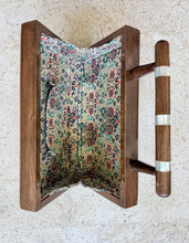 Load image into Gallery viewer, Handcrafted Mother-of-Pearl Inlaid Clutch | Damascene Geometric Star Design | Wooden Handle Evening Bag