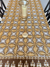 Load image into Gallery viewer, Table Cover: 156 x 78 inches Approx’. Aghabani Oriental for Rectangle Tables, Brown background with Gold & White Silk Embroidery