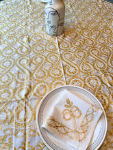 Load image into Gallery viewer, Round Table Cover. Diameter: 78 inches Approx'. Aghabani Oriental for Round Tables. White background with Gold & White Silk