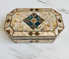 Load image into Gallery viewer, Mother of Pearl Mosaic Inlay Box | Middle Eastern Trinket & Jewelry Box | Handmade Wood Keepsake Box | Decorative Gift