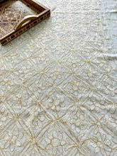 Load image into Gallery viewer, Table Cover: 117 x 58 inches Approx'. Aghabani Oriental for Rectangle Tables, Beige background with White and Gold Silk Embroidery