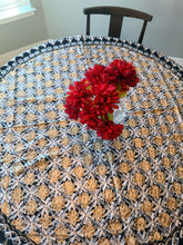 Load image into Gallery viewer, Round Table Cover. Diameter: 78 inches Approx'. Aghabani Oriental for Round Tables. Black background with Gold and White Silk