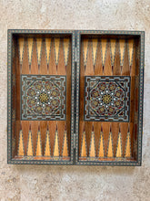 Load image into Gallery viewer, Handmade Mosaic Backgammon Set – Inlaid Walnut Wood & Mother-of-Pearl Game Board