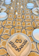 Load image into Gallery viewer, Table Cover: 117 x 58 inches Approx'. Aghabani Oriental for Rectangle Tables, Beige background with Gold and Navy Blue Silk Embroidery