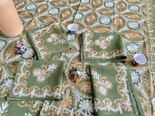 Load image into Gallery viewer, Table Cover: 58 x 58 inches Approx'. Olive Green background with Gold and White Silk Embroidery tablecloth Handmade Aghabani for Square tables