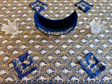 Load image into Gallery viewer, Table Cover: 117 x 67 inches Approx'. Aghabani Oriental for Rectangle Tables, Navy Blue background with Gold and White Silk Embroidery
