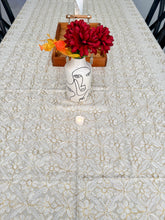 Load image into Gallery viewer, Table Cover: 135 x 58 inches Approx’. Aghabani Oriental for Rectangle Tables, Beige background with Gold & White Silk Embroidery