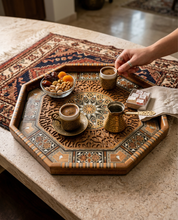 Load image into Gallery viewer, Vintage Syrian Damascene Mosaic Inlay Octagonal Tray | Mother-of-Pearl Marquetry