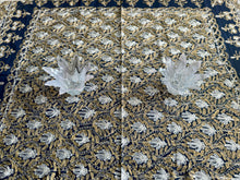 Load image into Gallery viewer, Table Cover: 58 x 58 inches Approx'. Dark Green background with Gold and White Silk Embroidery tablecloth Handmade Aghabani for Square tables