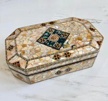 Load image into Gallery viewer, Mother of Pearl Mosaic Inlay Box | Middle Eastern Trinket & Jewelry Box | Handmade Wood Keepsake Box | Decorative Gift