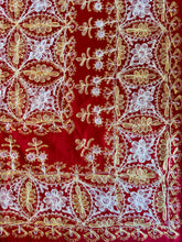 Load image into Gallery viewer, Table Cover: 156 x 78 inches Approx’. Aghabani Oriental for Rectangle Tables, Red background with Gold & Pink Silk Embroidery