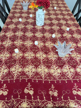 Load image into Gallery viewer, Table Cover: 156 x 78 inches Approx’. Aghabani Oriental for Rectangle Tables, Burgundy background with Gold & Burgundy Silk Embroidery