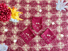 Load image into Gallery viewer, Table Cover: 156 x 78 inches Approx’. Aghabani Oriental for Rectangle Tables, Burgundy background with Gold & Burgundy Silk Embroidery