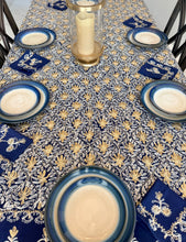 Load image into Gallery viewer, Table Cover: 135 x 78 inches Approx’. Aghabani Oriental for Rectangle Tables, Navy Blue background with Gold & White Silk Embroidery