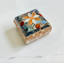 Load image into Gallery viewer, Mother-of-Pearl Mosaic Ring Box | Handmade Inlay Trinket Box | Abalone Shell Flower Design
