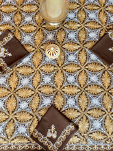 Load image into Gallery viewer, Table Cover: 156 x 78 inches Approx’. Aghabani Oriental for Rectangle Tables, Brown background with Gold & White Silk Embroidery