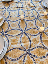 Load image into Gallery viewer, Table Cover: 117 x 58 inches Approx'. Aghabani Oriental for Rectangle Tables, Beige background with Gold and Navy Blue Silk Embroidery