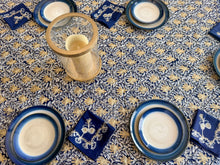 Load image into Gallery viewer, Table Cover: 135 x 78 inches Approx’. Aghabani Oriental for Rectangle Tables, Navy Blue background with Gold & White Silk Embroidery